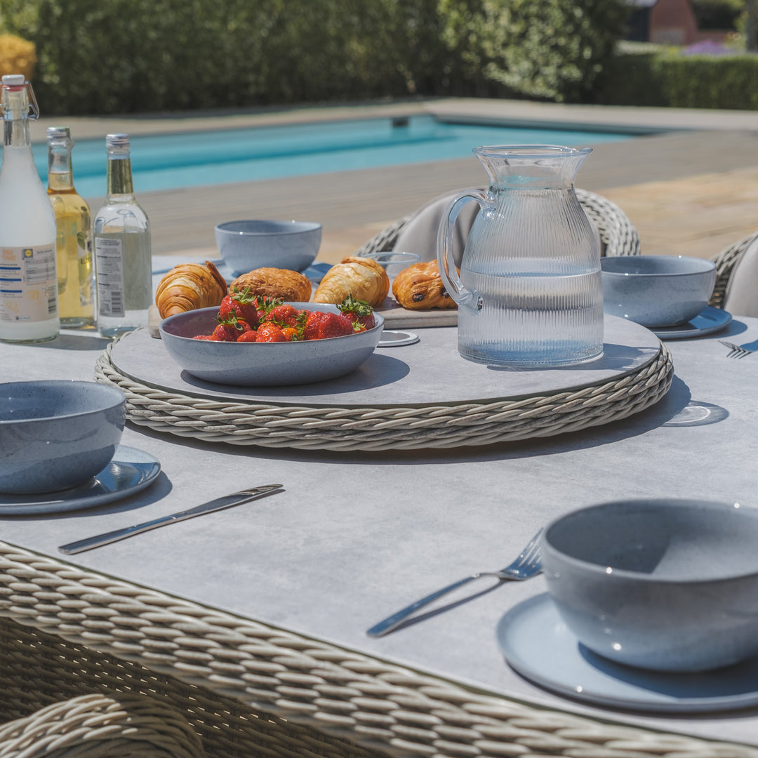 Oxford 8 Seat Oval Dining Set with Heritage Chairs and Lazy Susan - Ceramic Top
