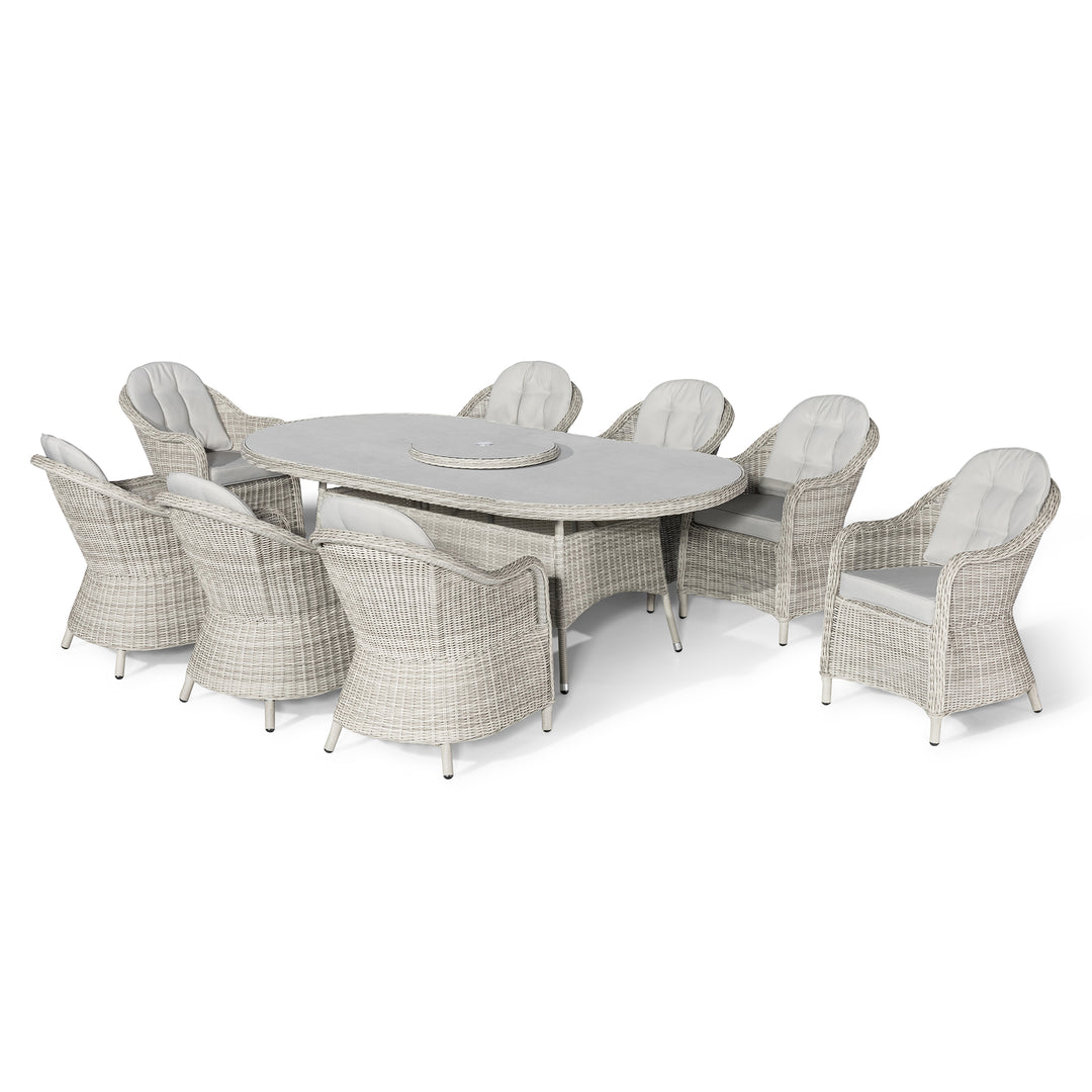 Oxford 8 Seat Oval Dining Set with Heritage Chairs and Lazy Susan - Ceramic Top