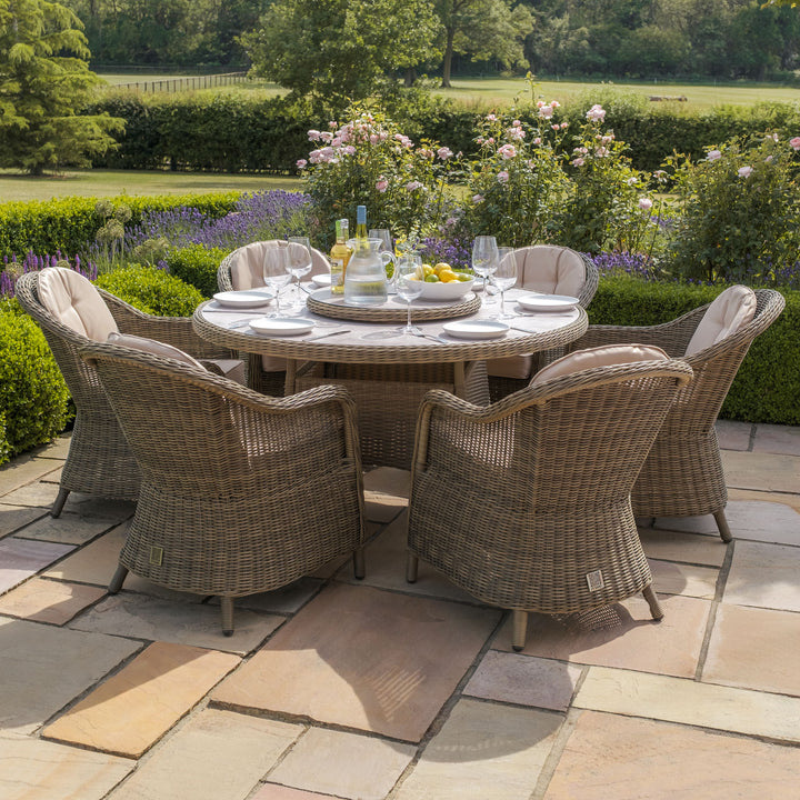 Winchester 6 Seat Round Dining Set with Heritage Chairs and Lazy Susan - Ceramic Top