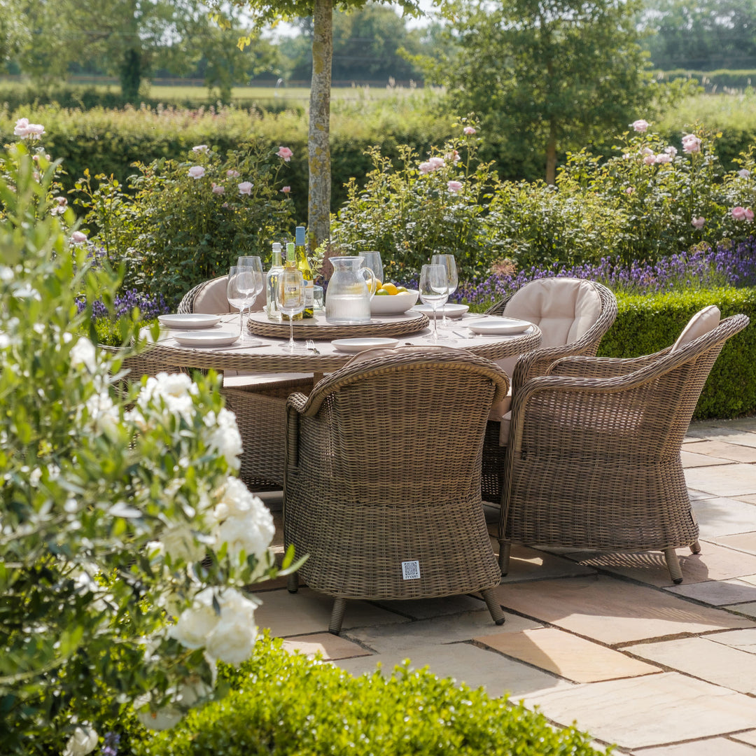 Winchester 6 Seat Round Dining Set with Heritage Chairs and Lazy Susan - Ceramic Top