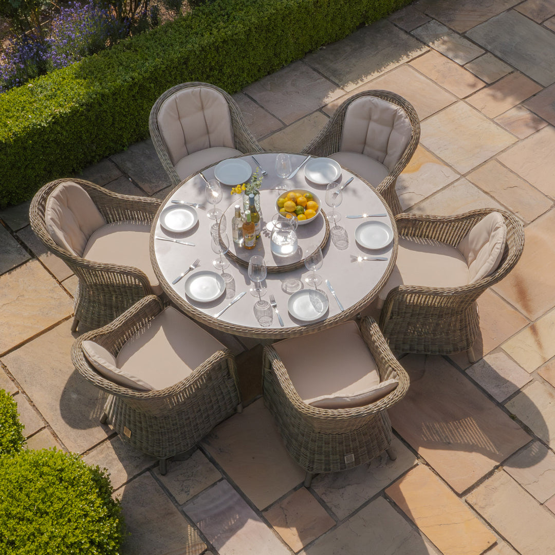 Winchester 6 Seat Round Dining Set with Heritage Chairs and Lazy Susan - Ceramic Top