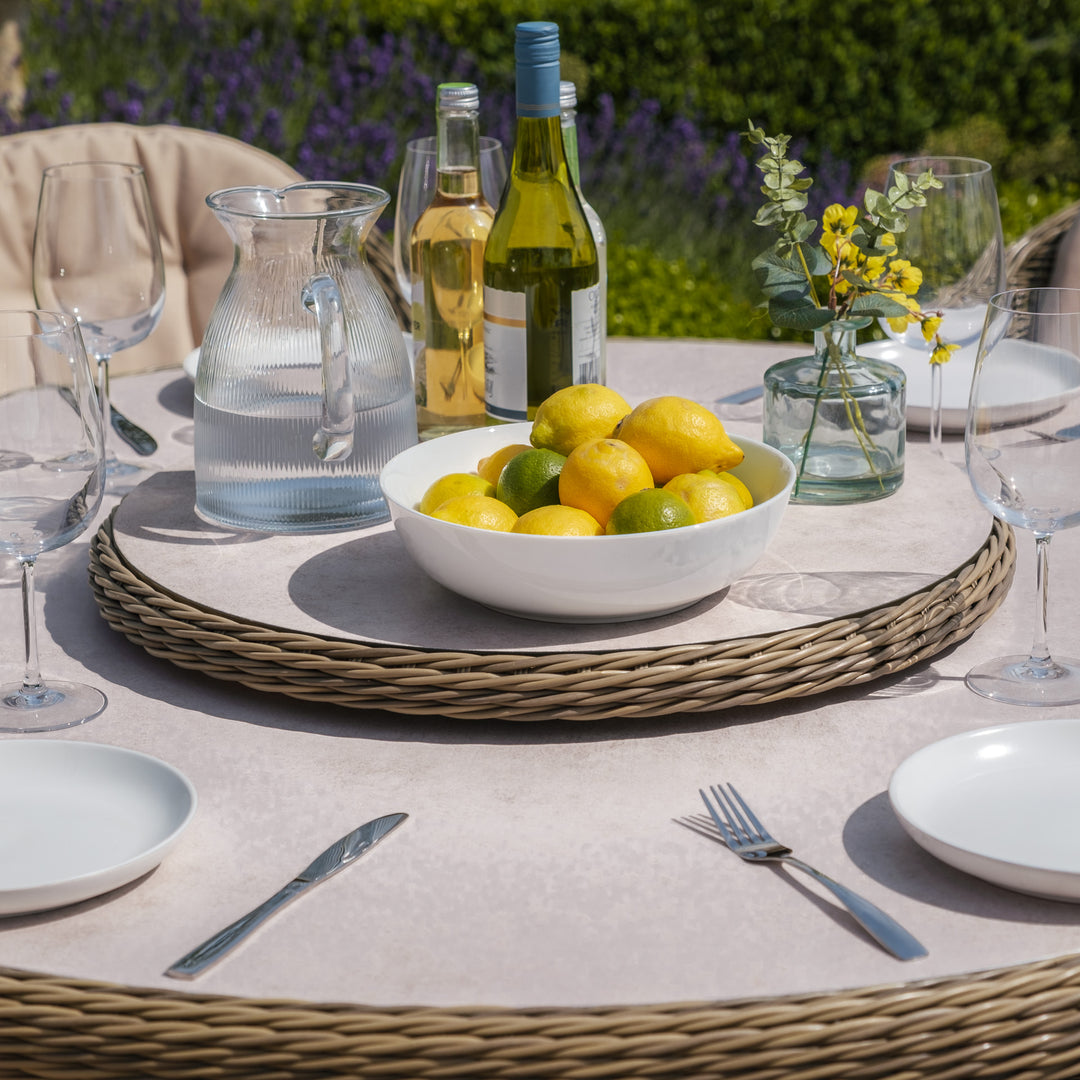 Winchester 6 Seat Round Dining Set with Heritage Chairs and Lazy Susan - Ceramic Top