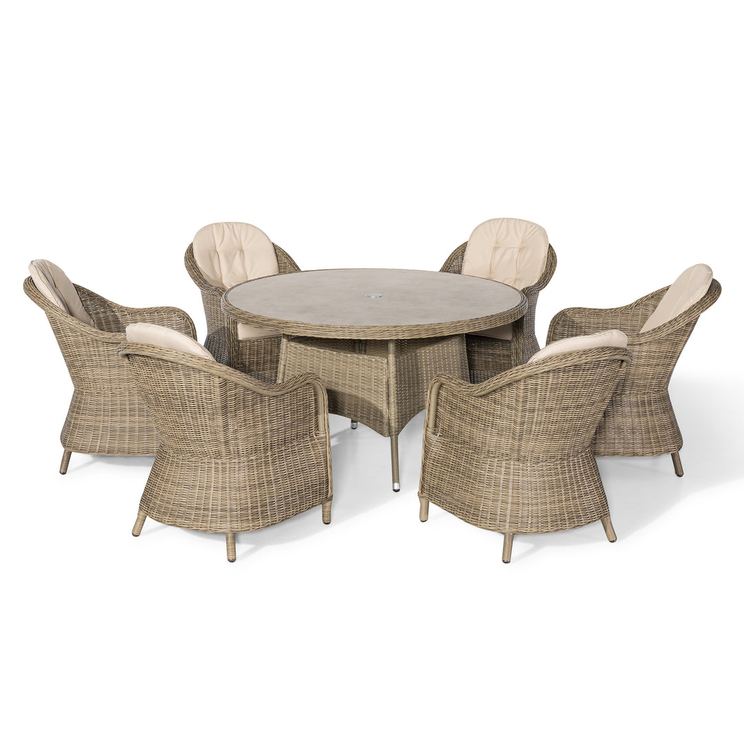 Winchester 6 Seat Round Dining Set with Heritage Chairs and Lazy Susan - Ceramic Top