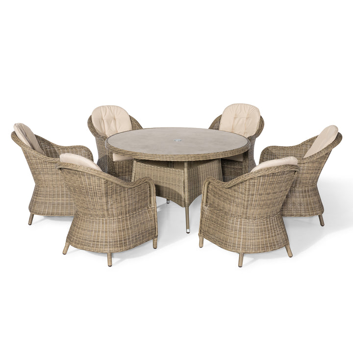 Winchester 6 Seat Round Dining Set with Heritage Chairs and Lazy Susan - Ceramic Top
