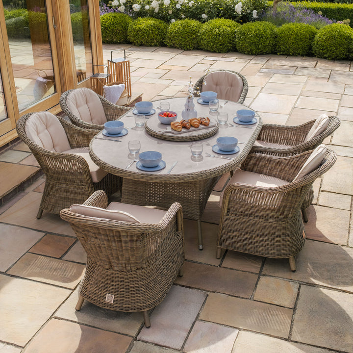 Winchester 6 Seat Oval Dining Set with Heritage Chairs and Lazy Susan - Ceramic Top