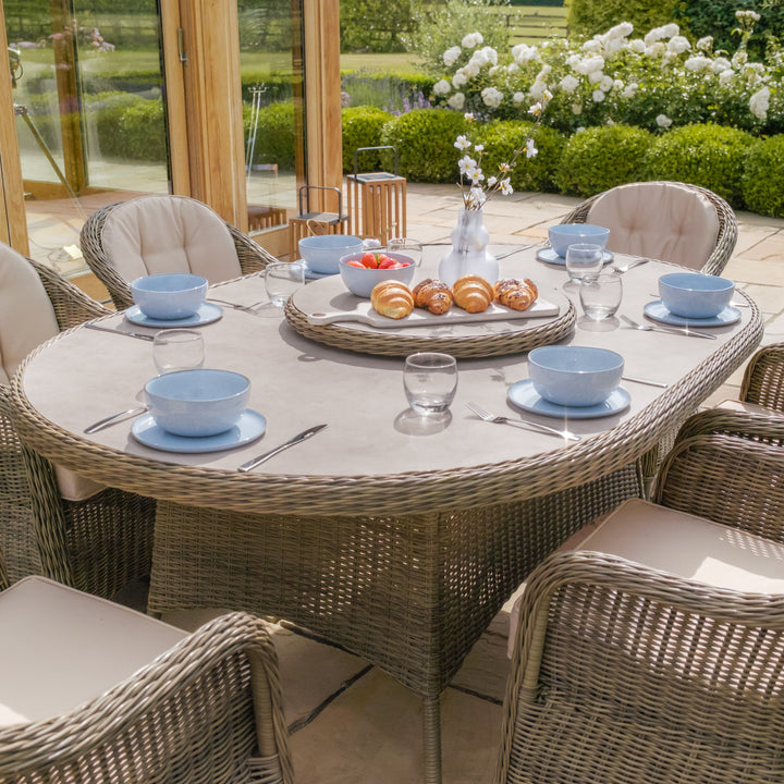 Winchester 6 Seat Oval Dining Set with Heritage Chairs and Lazy Susan - Ceramic Top