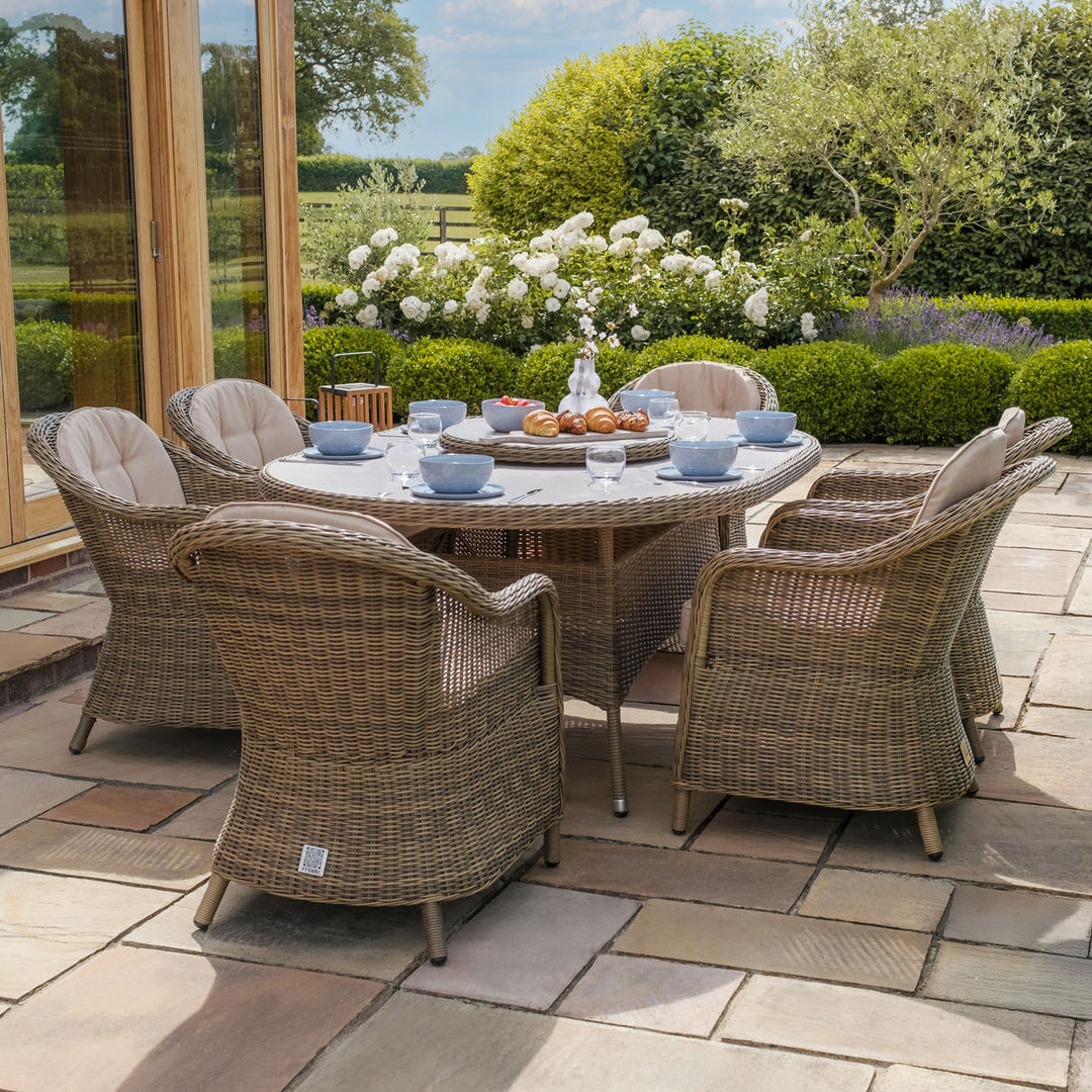 Winchester 6 Seat Oval Dining Set with Heritage Chairs and Lazy Susan - Ceramic Top