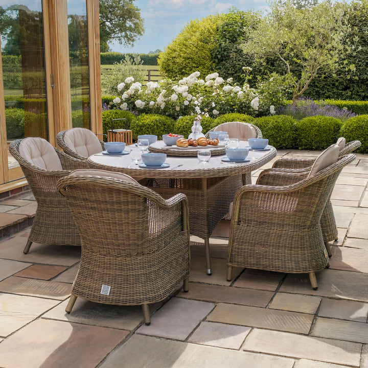 Winchester 6 Seat Oval Dining Set with Heritage Chairs and Lazy Susan - Ceramic Top