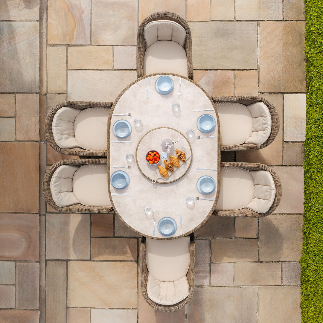 Winchester 6 Seat Oval Dining Set with Heritage Chairs and Lazy Susan - Ceramic Top
