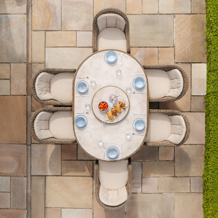 Winchester 6 Seat Oval Dining Set with Heritage Chairs and Lazy Susan - Ceramic Top