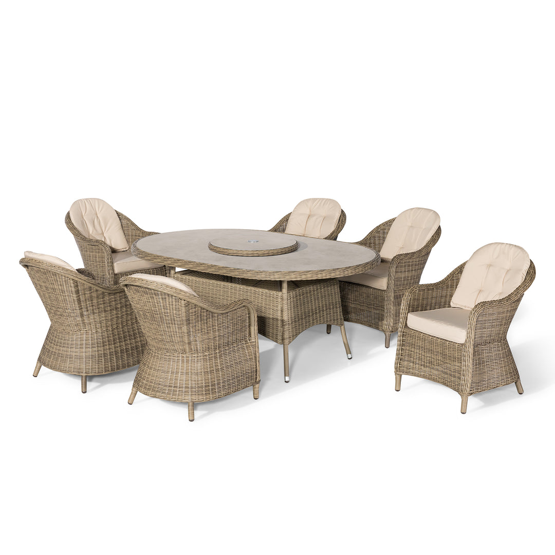 Winchester 6 Seat Oval Dining Set with Heritage Chairs and Lazy Susan - Ceramic Top