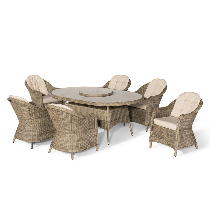 Winchester 6 Seat Oval Dining Set with Heritage Chairs and Lazy Susan - Ceramic Top