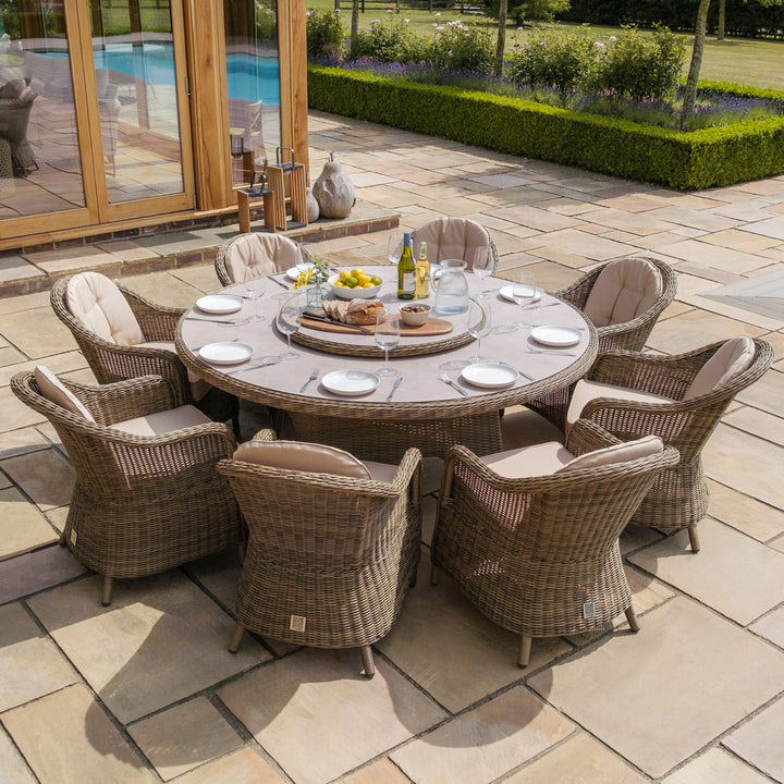 Winchester 8 Seat Round Dining Set with Heritage Chairs and Lazy Susan - Ceramic Top