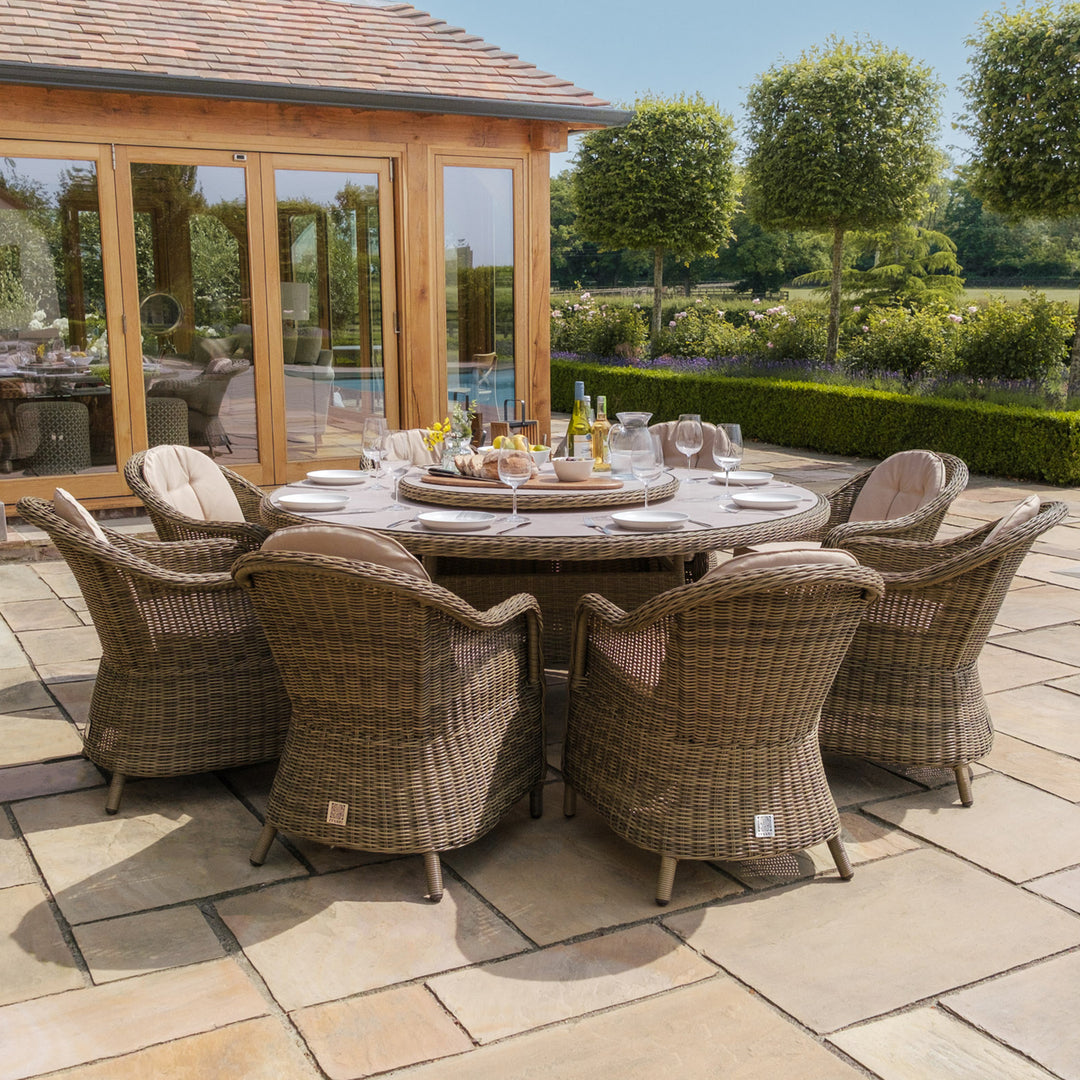 Winchester 8 Seat Round Dining Set with Heritage Chairs and Lazy Susan - Ceramic Top