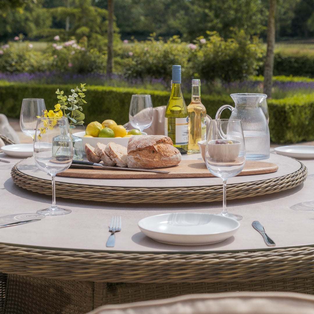 Winchester 8 Seat Round Dining Set with Heritage Chairs and Lazy Susan - Ceramic Top