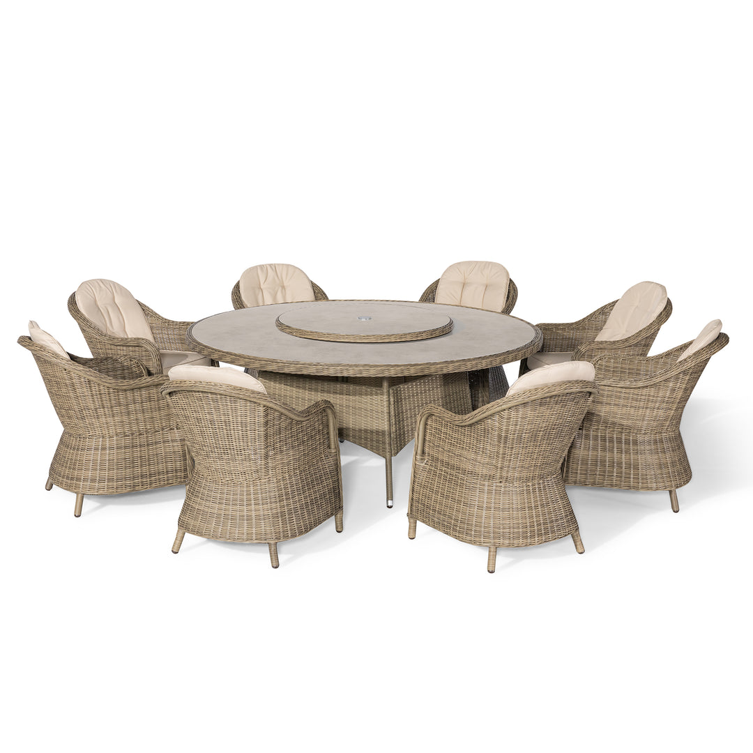 Winchester 8 Seat Round Dining Set with Heritage Chairs and Lazy Susan - Ceramic Top