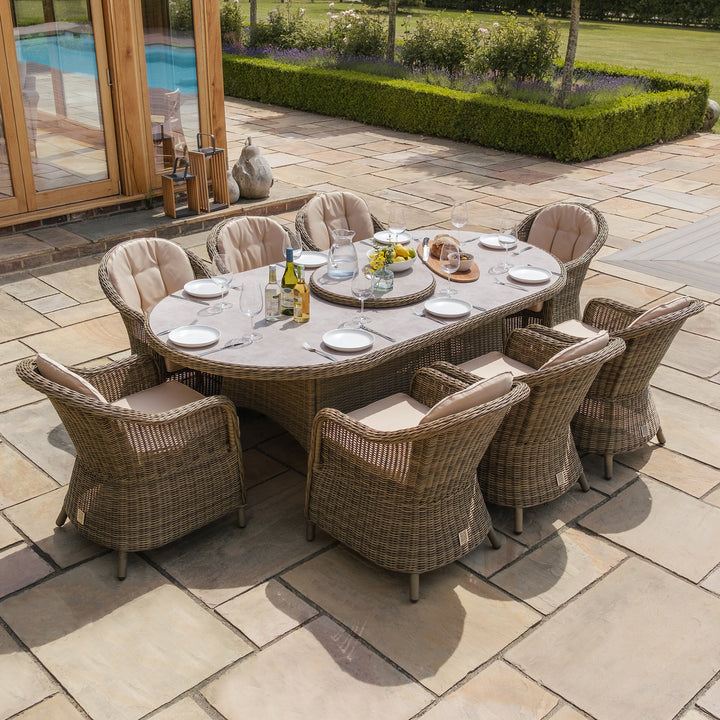 Winchester 8 Seat Oval Dining Set with Heritage Chairs and Lazy Susan - Ceramic Top