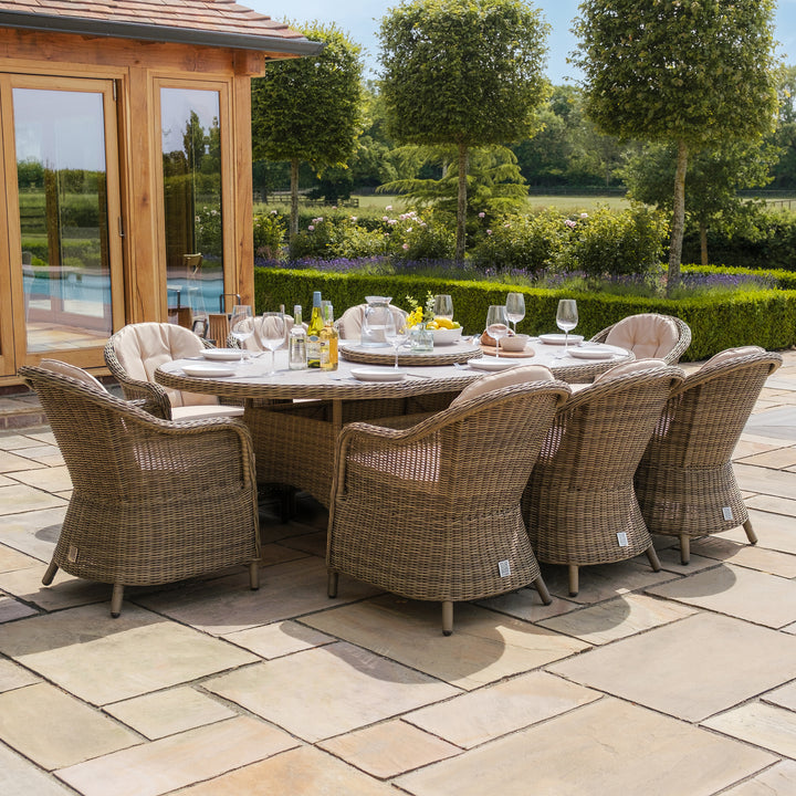 Winchester 8 Seat Oval Dining Set with Heritage Chairs and Lazy Susan - Ceramic Top
