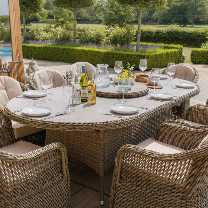 Winchester 8 Seat Oval Dining Set with Heritage Chairs and Lazy Susan - Ceramic Top
