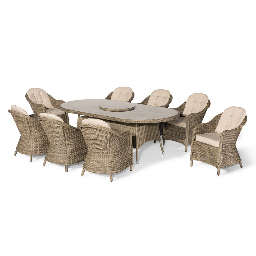 Winchester 8 Seat Oval Dining Set with Heritage Chairs and Lazy Susan - Ceramic Top