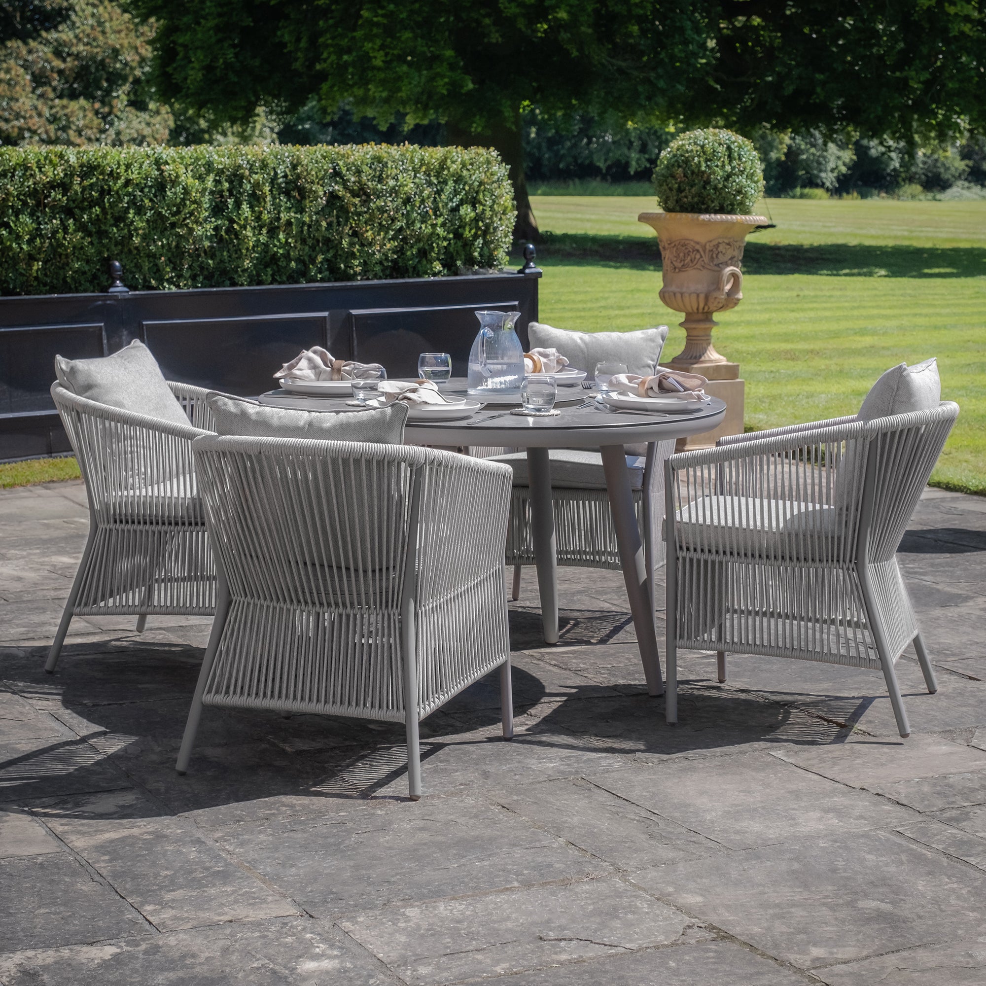 Maze - Maldives Rope Weave 4 Seat Round Dining Set with Lazy Susan ...