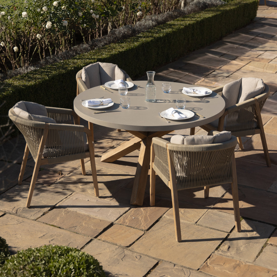 Martinique 4 Seat Round Dining Set With Concrete Top - 135cm Table