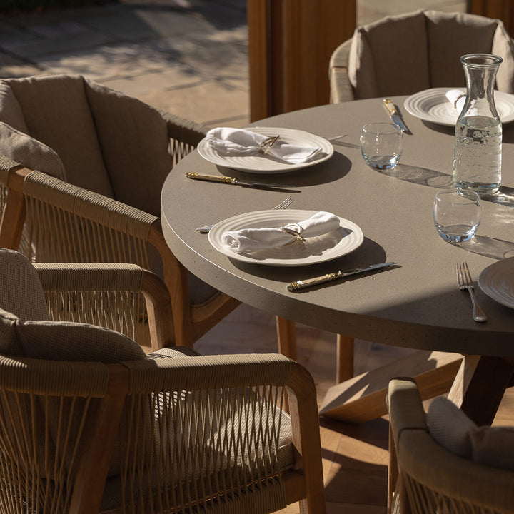 Martinique 6 Seat Round Dining Set With Concrete Top - 150cm Table