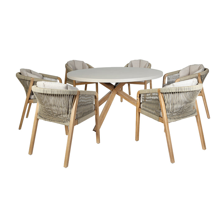 Martinique 6 Seat Round Dining Set With Concrete Top - 150cm Table