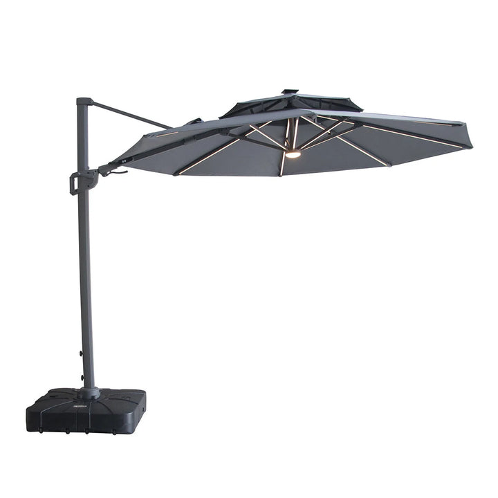 Apollo LED 3m Round Rotating Cantilever Parasol - With Base