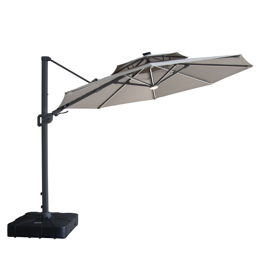 Apollo LED 3m Round Rotating Cantilever Parasol - With Base