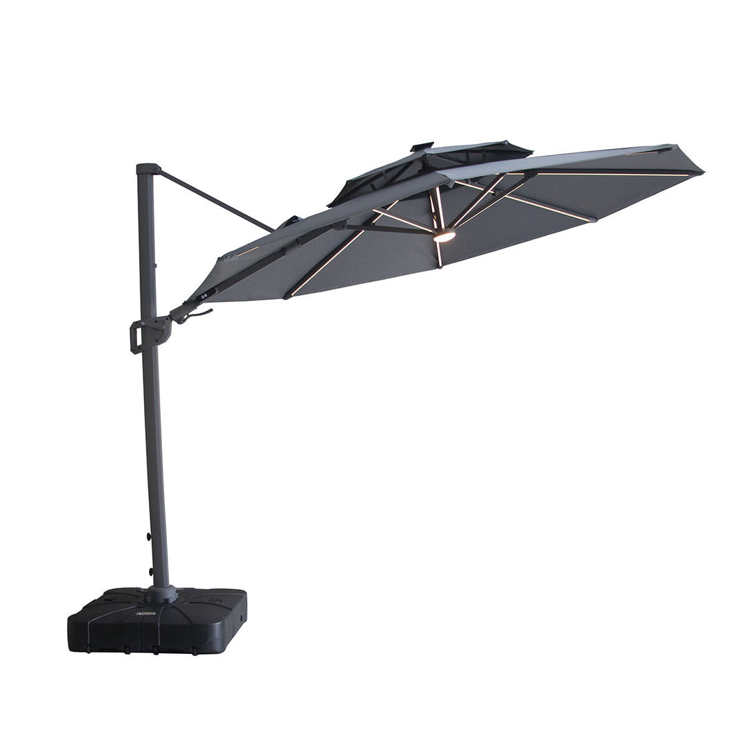 Apollo LED 3m Round Rotating Cantilever Parasol - With Base