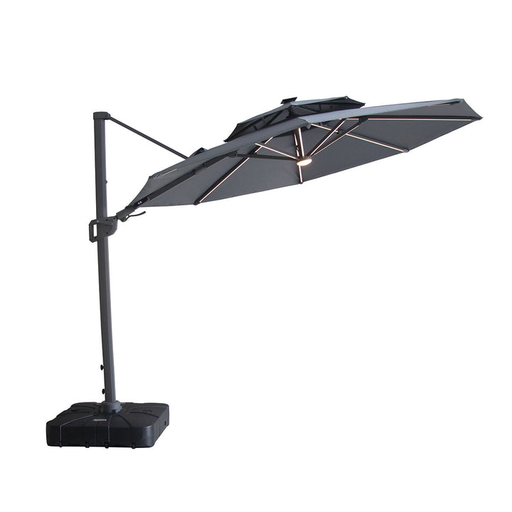 Apollo LED 3m Round Rotating Cantilever Parasol - With Base