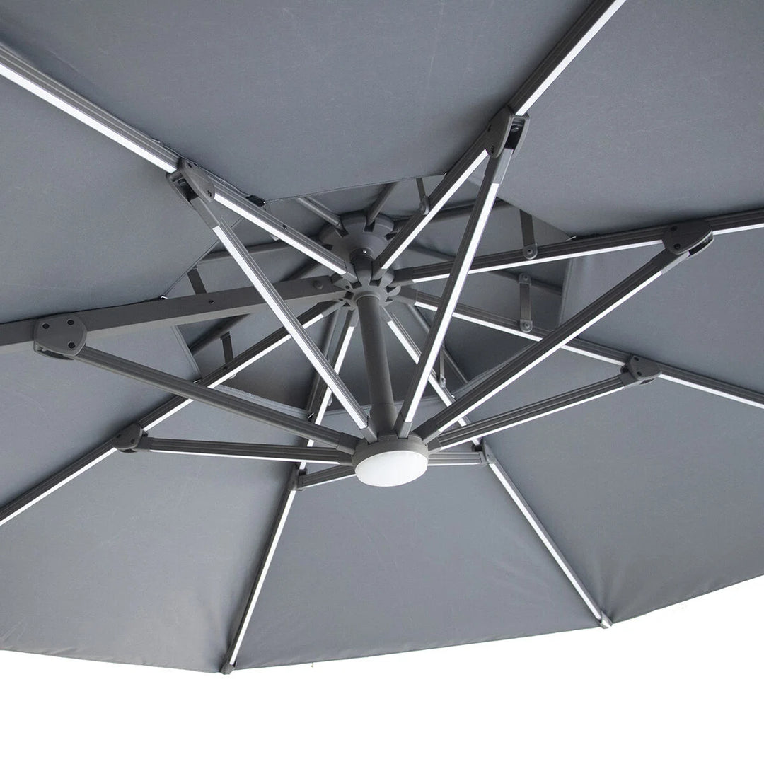 Apollo LED 3m Round Rotating Cantilever Parasol - With Base