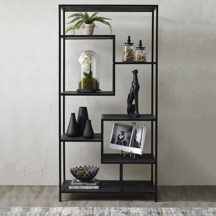 Large Black Multi Shelf Unit - Modern Rattan Ltd
