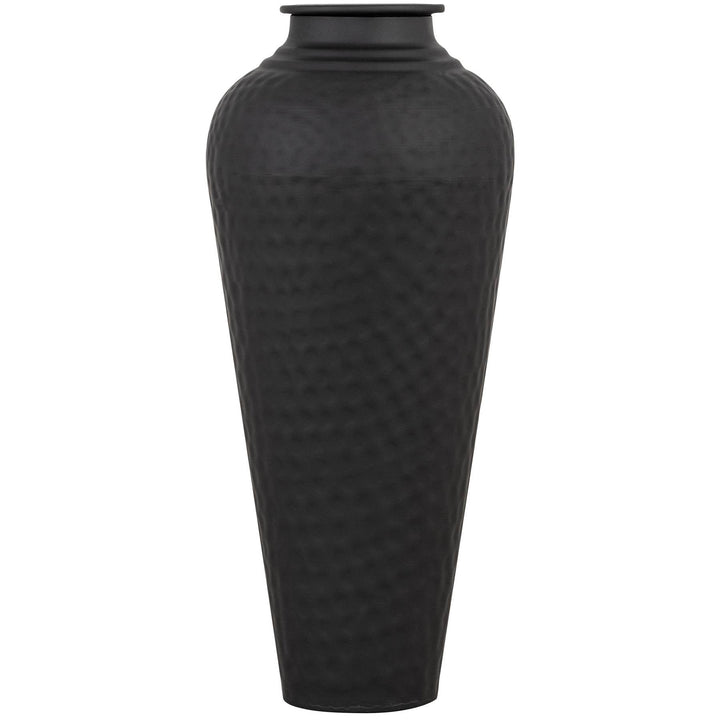 Matt Black Hammered Vase With Lid - Modern Rattan Ltd