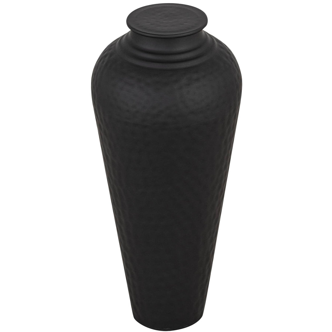 Matt Black Hammered Vase With Lid - Modern Rattan Ltd