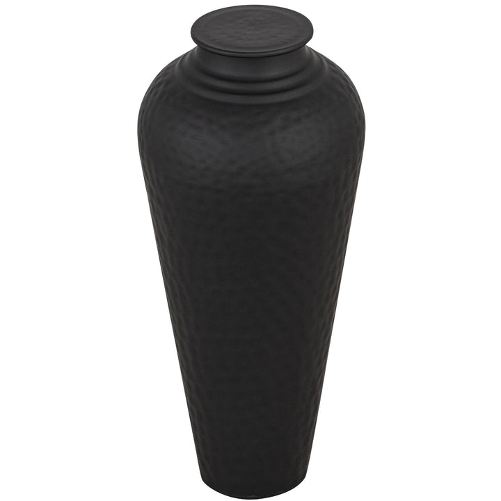 Matt Black Hammered Vase With Lid - Modern Rattan Ltd