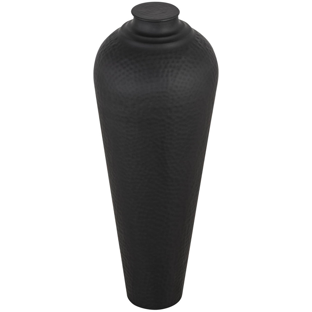 Matt Black Medium Hammered Vase With Lid - Modern Rattan Ltd