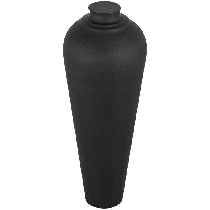Matt Black Medium Hammered Vase With Lid - Modern Rattan Ltd