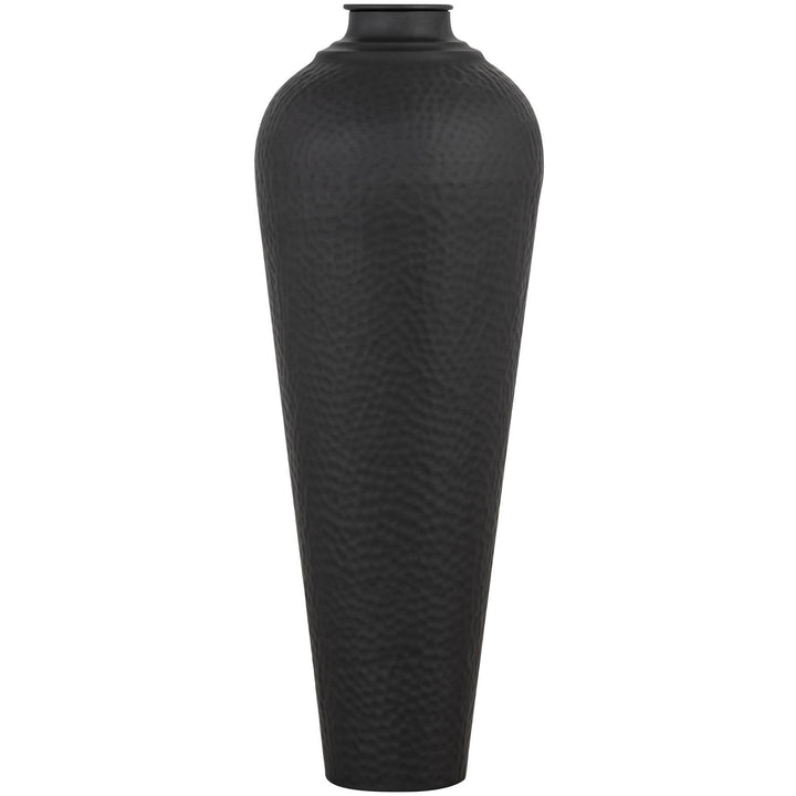 Matt Black Medium Hammered Vase With Lid - Modern Rattan Ltd