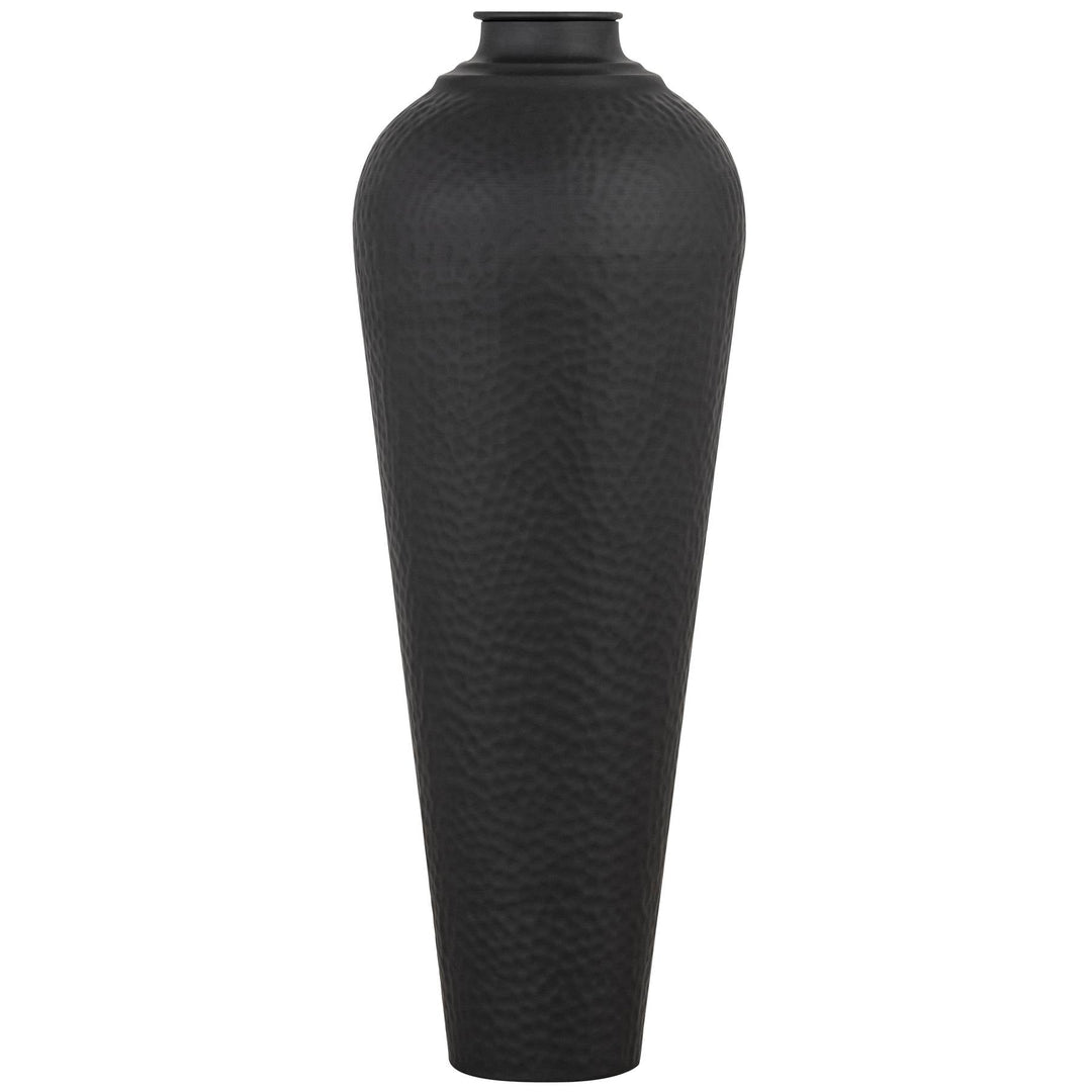 Matt Black Medium Hammered Vase With Lid - Modern Rattan Ltd