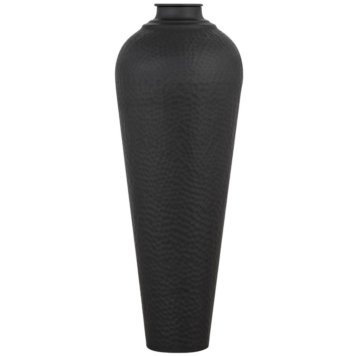 Matt Black Medium Hammered Vase With Lid - Modern Rattan Ltd