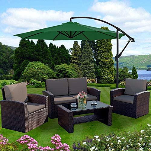 3x3m Square Cantilever Parasol With Green Canopy - PARA0349 - Modern Rattan