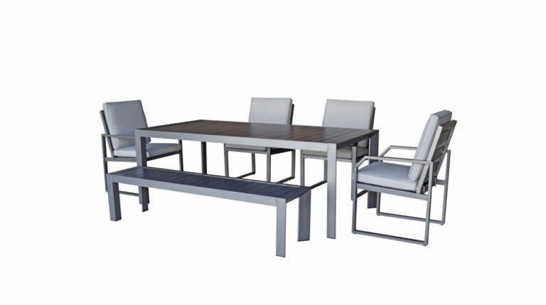 Aluminium Rattan Dining Set With Bench & 4 Chairs In Grey Powder Coat Finish - ALAR0356 - Modern Rattan