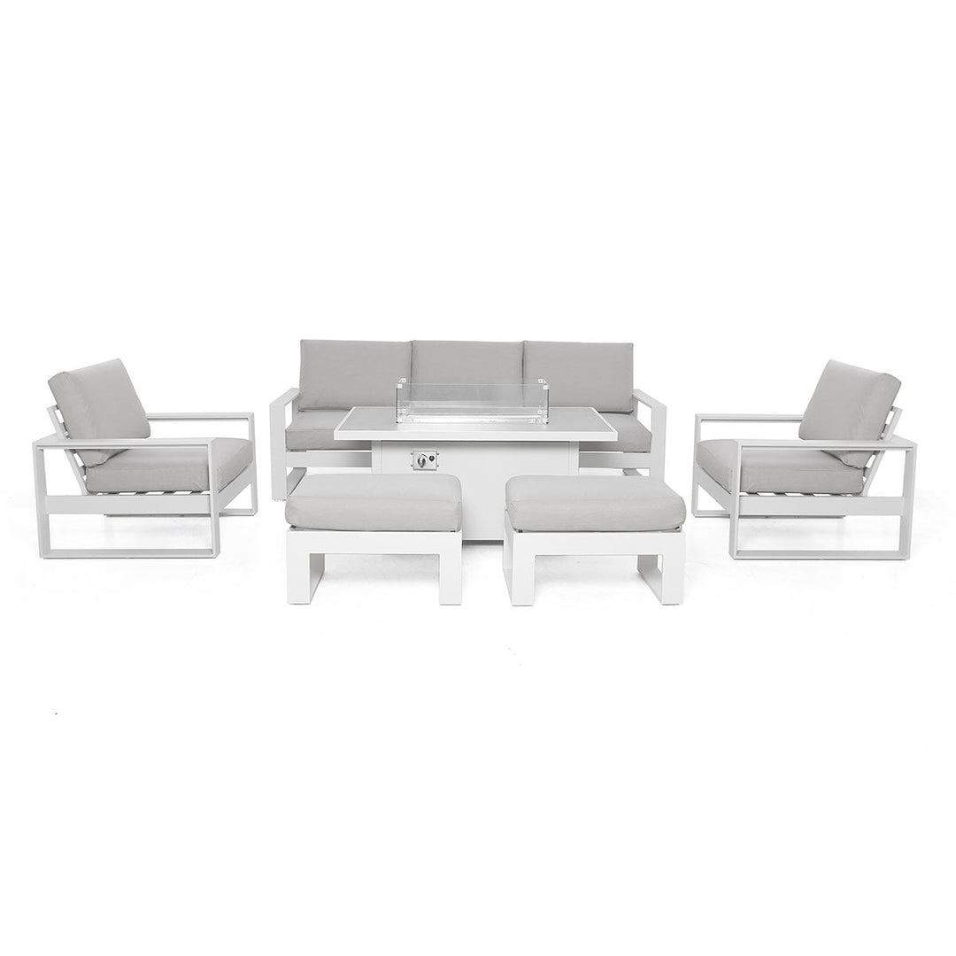 Amalfi 3 Seat Sofa Dining Set with Rectangular Fire Pit Table - Modern Rattan