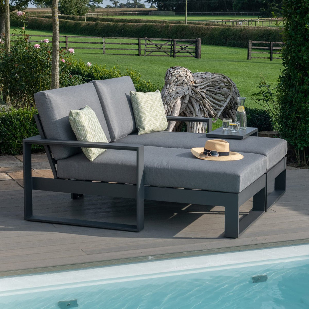 Amalfi Double Sunlounger Set with Side Table - Modern Rattan