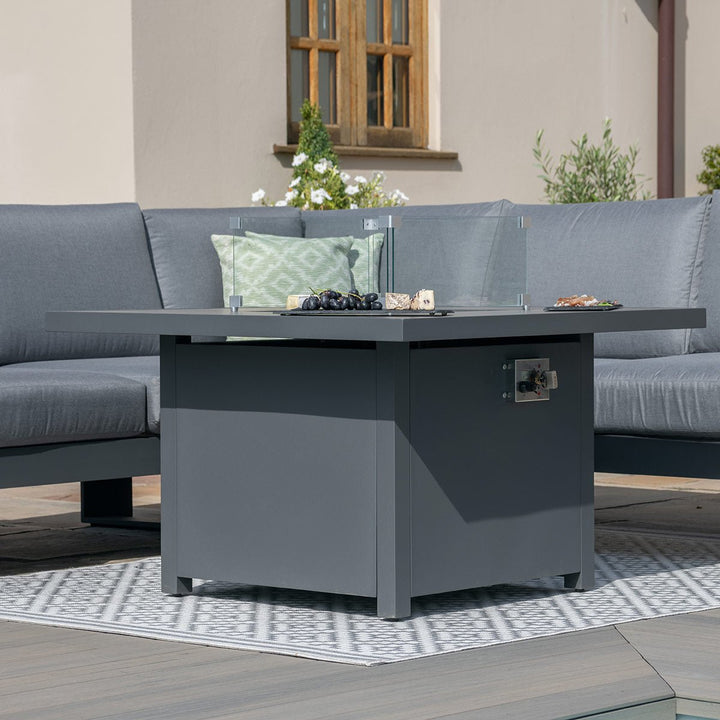 Amalfi Small Corner Dining with Square Fire Pit Table - Modern Rattan