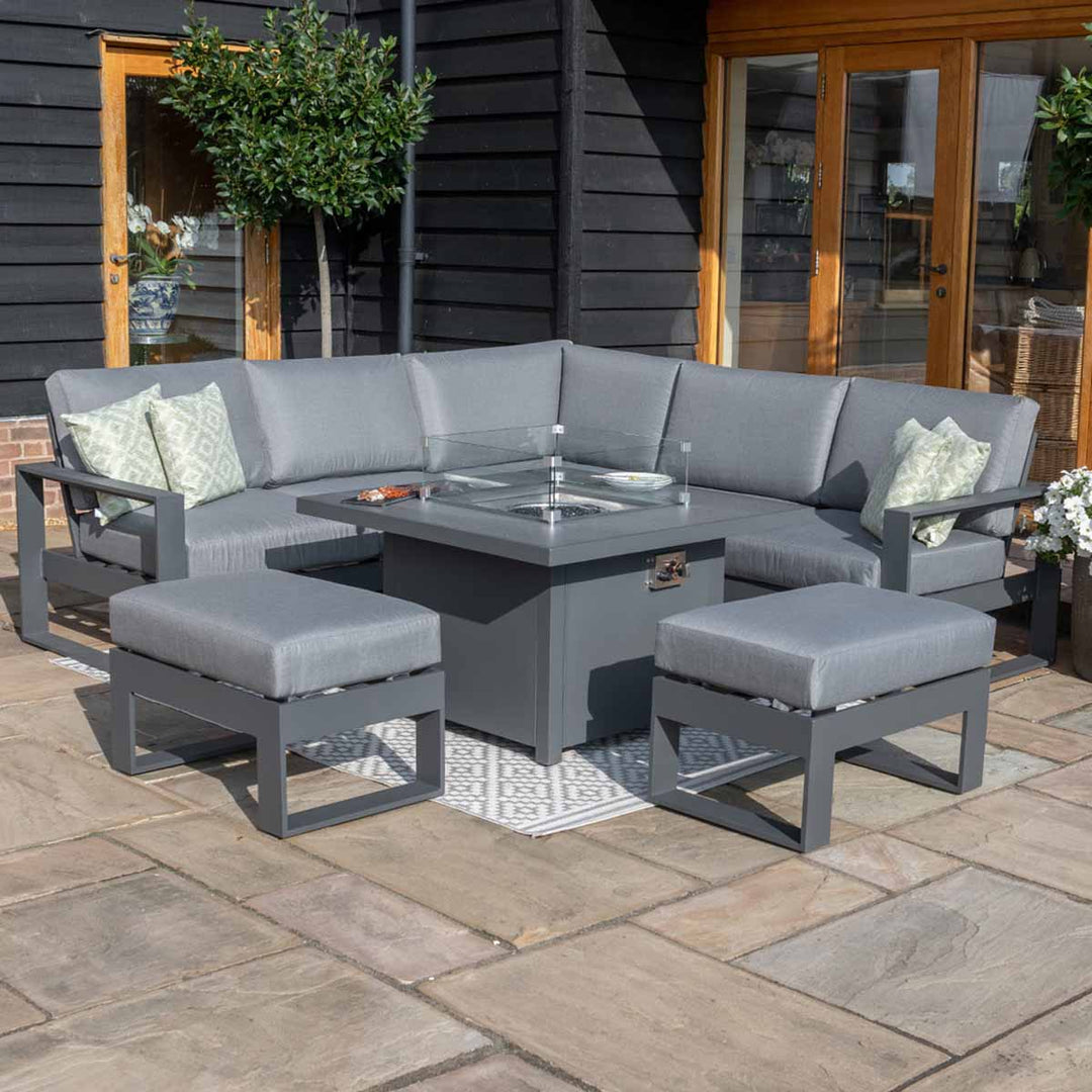 Amalfi Small Corner Dining with Square Fire Pit Table - Modern Rattan