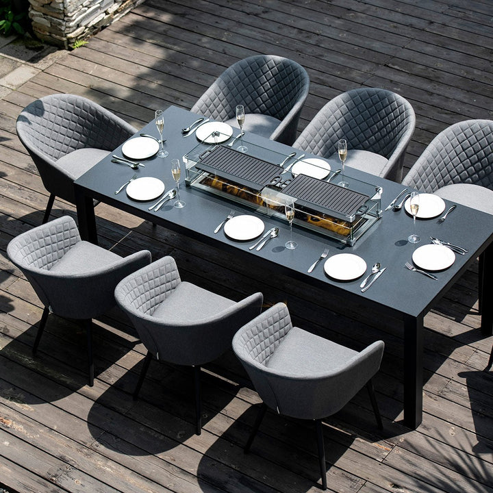 Ambition 8 Seat Rectangular Fire Pit Dining Set - Modern Rattan
