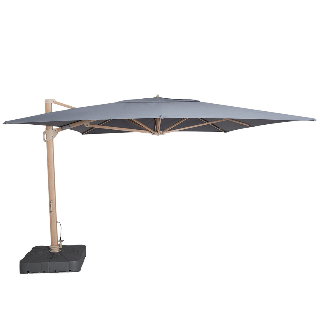 Artemis Cantilever Parasol 3m x 4m Rectangular - With LED Lights & Cover - Wood Effect - Modern Rattan